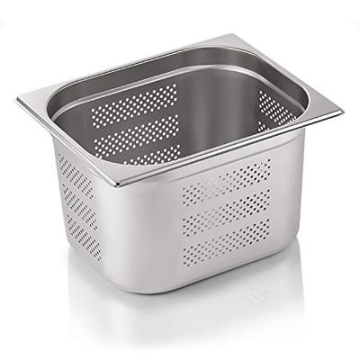 WAS 7112 200 Série 71 Récipient gastronomique en Acier Nickel-Chrome avec Bord empilable, Fond et Trous latéraux, 1/2 GN, 325 x 265 x 200 mm
