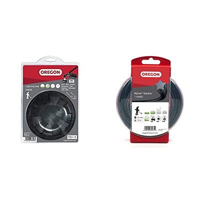 Oregon Cabezal de Corte Universal y Fácil de Usar para Desbrozadoras, Compatible con la Mayoría de Modelos de 33cc & Hilo de desbrozadora Nylium en estrella, 2.4 mm, 15 m