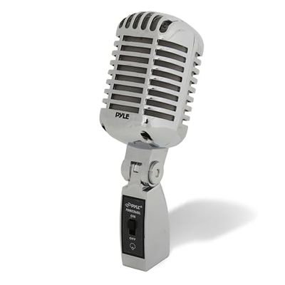 PYLE Microfone vintage, vocal, dinâmico, unidirecional, cabo XLR, metal, adaptador de suporte universal, prateado