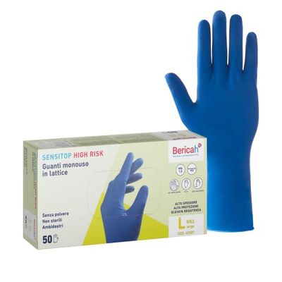 Bericah, Sensi Top High Risk, gants en latex sans poussière, taille L, 100 pièces