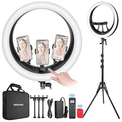 NEEWER 19" Ring Light,Lumière Anneau avec 3 Supports Téléphone,Contrôle 2.4G Amélioré Gradation Lisse à 1%,LCD et Contrôle Tactile,CRI 97+ 2540lux,pour Streaming Home Office Zoom Call- RP18H