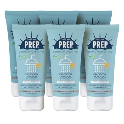 Prep Gel Doccia Doposole,Freschezza Pura con Aloe Vera Gel e Complesso Zuccherino di Glucosio e Xilitolo,Elimina Tracce di Creme Solari e Restituisce Comfort alla Pelle, Formato 6 Confezioni da 250ml