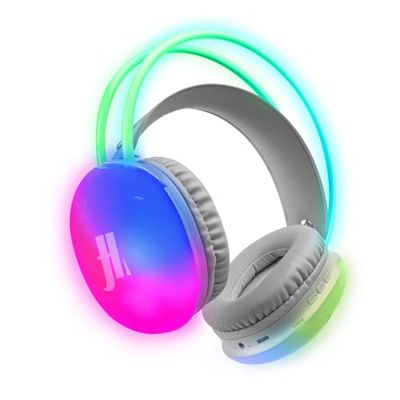 Music Hero Wireless Headphones Light Up Multicolor LED Microphone Built-in Controls 20 Hours Playtime Aux Socket White