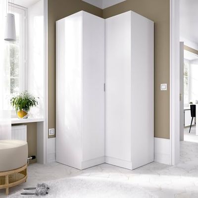 Dmora - Garde-Robe 2 Portes Elgon, Armoire d'angle pour Chambre à Coucher, Armoire d'angle, 91x93h184 cm, Blanc