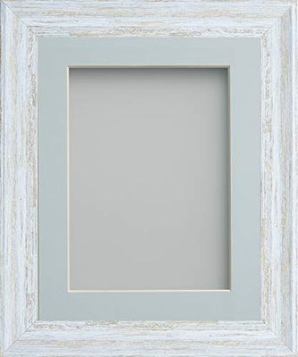 Frame Company Lynton Rustic White Photo Frame with Light Blue Mount, 12x10 for 8x6 inch, fitted with perspex