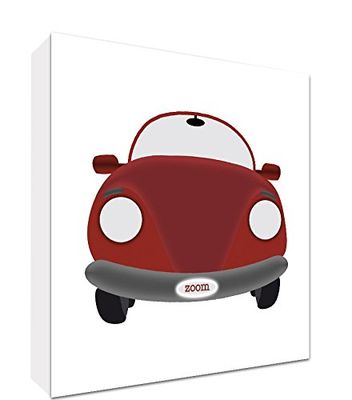 Feel Good Art diamant polerad illustrativ barnkammare token/dekorblock för bilen Crazed småbarn (14,8 x 21 x 2 cm, stor, röd på vit, vintage sportbil)