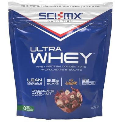 SCI-MX Ultra Whey Protein Muscle Building & Recovery Powder with Naturally Occurring Glutamine & Amino Acids - Chocolate Hazelnut Wafer Flavour - 800g (18 Servings)