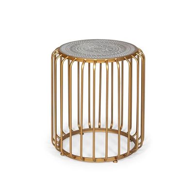 MESA AUXILIAR 46X46X55 METAL DORADO/DM GRIS