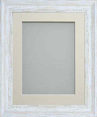 Frame Company Lynton Rustic White Photo Frame with Ivory Mount, 8x8 for 5x5 inch, fitted with perspex