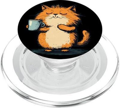 Disfraz de gato matutino con taza de aspecto divertido para niños y niñas PopSockets PopGrip para MagSafe