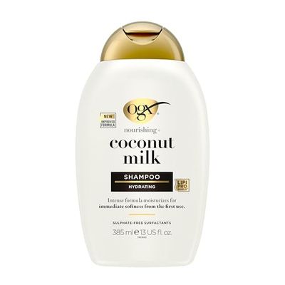 OGX Coconut Milk Nourishing Hair Shampoo, Adds Hydration, for Dry Hair, Sulfate Free Surfactants, 385ml