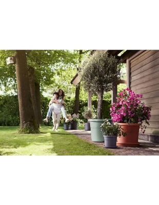 Elho Algarve Cilindro Wheels 40cm - Grand Pot de Fleurs Extérieur - Jardinières - Plastique 100% recyclé - Ø 39.5 x H 33.1 cm - Vert/Vert Thym