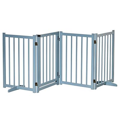 PawHut Freestanding Pet Gate w/ 2 Support Feet for Doorways Stairs Blue Grey