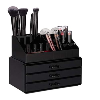 Relaxdays Organiseur de maquillage, boîte rangement Make up avec tiroirs, support empilable, noir