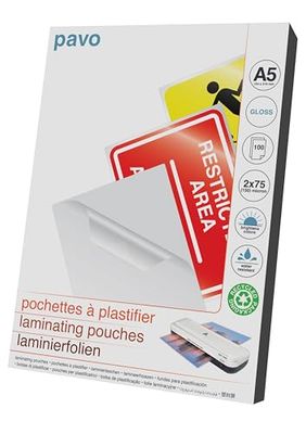 Pavo - Foglio di Laminazione A5 2x75 mic, 100 Pezzi - Lucido