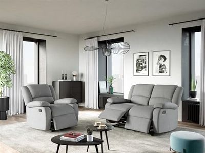 Loungitude - DETENTE - Canapé de Relaxation, Ensemble 2 +L1 Places - Manuel - Inclinaison réglable - en Tissu - Gris Clair