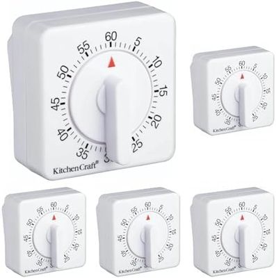 KitchenCraft Wind Up Kitchen Timer, 60 minutes, White (Pack of 5)