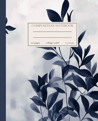 Composition Notebook College Ruled: Vintage Navy Blue Botanical Design | Elegant Journal for School, Office, and Everyday Use