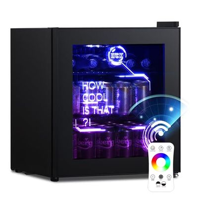 HCK Mini Frigo, Réfrigérateur Pour Boissons Avec éclairage Moderne Cyberpunk, 48L Petit Frigo Silencieux de 0-15°C, Mini Bar Intérieur, Pour Salle de Jeux, Fête, Noir.