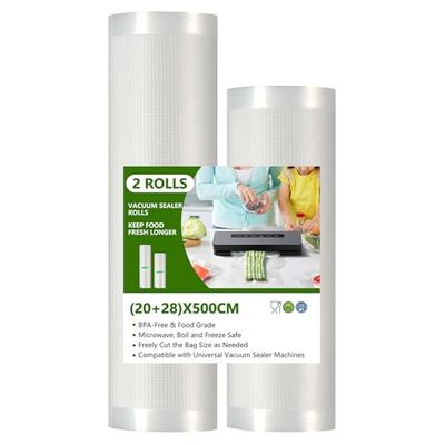 Diboniur Sacchetti Sottovuoto Alimenti, 2 Rotoli 28/20 ×500cm Rotolo Sottovuoto per Macchina Sottovuoto, Buste Sottovuoto per Conservazione Alimenti e Cottura Sous Vide