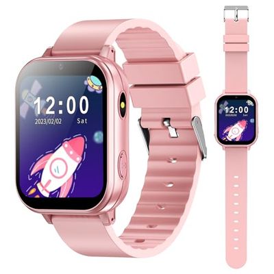 PTHTECHUS Smart Watch för barn, barnklocka med fotohållare, MP3-spelare, lärande och lek, barngåva för 3–12 år gamla pojkar och flickor, rosa