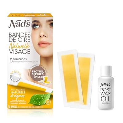 Nad's Bandes De Cire Épilation Visage - Épilation À La Cire Femme - 30 Vegan Bandes De Cire Froide - Faciale Naturelle, épilation Faciale