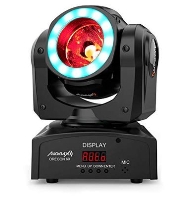 Audibax Oregon 60 – beweegbare kop voor discotheek met led-ring, DJ-leds, professioneel, mobiele spot, uitgerust met 60 W LED, RGBW-mengsels, disco-flitser