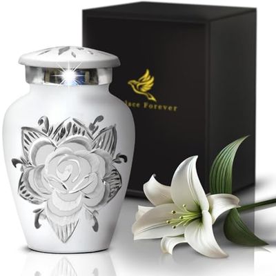 Cremation Urn for Ashes - Handcrafted Large Urn for Ashes with Velvet Bag - Adult Urns for Human Ashes Men & women Remains - Honour Your Loved One with Rose Urns For Ashes Adult (Pearl White, Small)