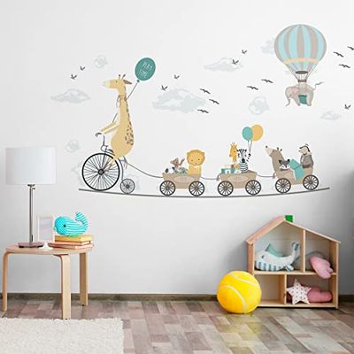 Adhesivo de pared para niños, decoración de habitación infantil, diseño de jirafa y sus compañeros de aventura, 90 x 60 cm