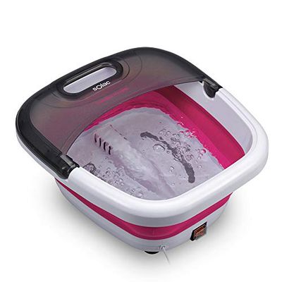 Solac ME7756 Hydromassageapparaat voor de voeten, opvouwbaar, 6 liter, blaasmassage, vibratie, infrarood, waterverwarming, gebruik met oliën, 350 W, wit/fuchsia