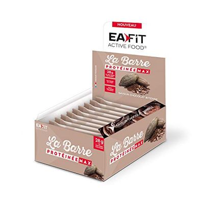 EAFIT LA BARRE PROTEINEE MAX - Chocolat Intense - 60 g - 46% de protéines - 4,7g de BCAA par barre - Glutamine - Vitamines - Faible teneur en sucres - Présentoir de 16 barres