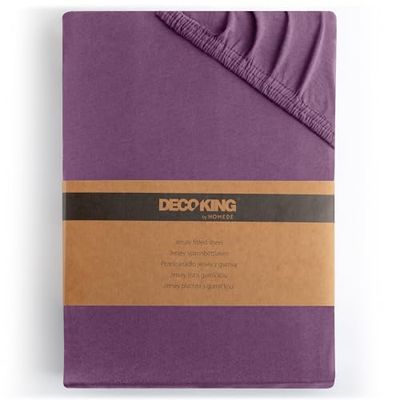 DecoKing Hoeslaken 180x200-200x200 cm 100% Gekamd Katoen Jersey Zacht 180x200cm - 200x200cm Pruim Amber