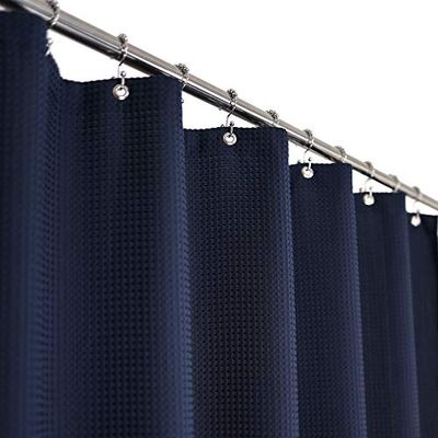 Barossa Design Extra Long Waffle Weave Shower Curtain 71" W x 84" H Luxury Hotel Spa Heavy Fabric 230 GSM Water Repellent Navy Blue 71" x 84"