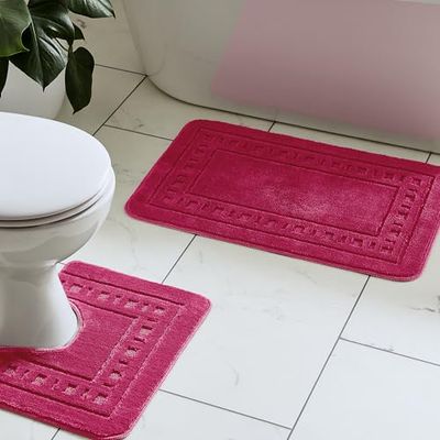 Catherine Lansfield Armoni Bath Mat and Pedestal Set Hot Pink