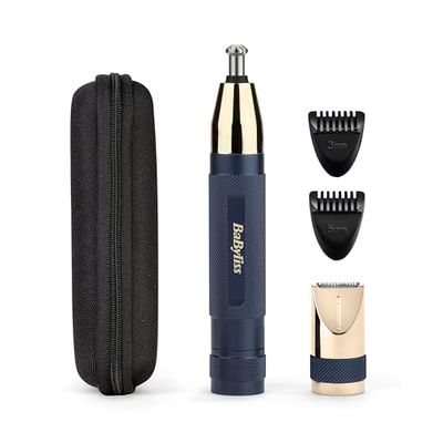 BaByliss Super-X Metal Series - Tagliacapelli per naso, sopracciglia, orecchie, capelli, kit per la toelettatura, regalo per uomo (oro/blu)