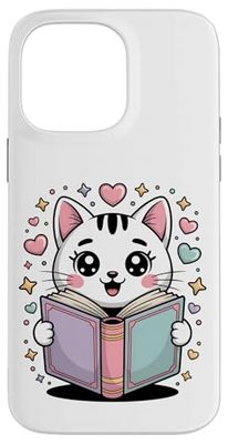 Cute Reading Cat Book Lover Teacher Librarian Bookworm Case for iPhone 14 Pro Max