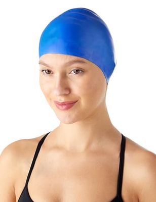 Amazon Basics Gorro de natación no se arruga, de silicona, unisex, 2 Unidad, color negro y azul