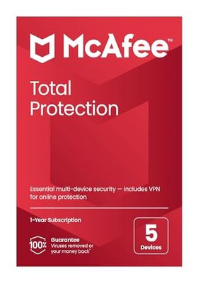 McAfee Total Protection 2024, 5 Devices | Antivirus, VPN, Password Manager, Mobile and Internet Security | PC/Mac/iOS/Android|1 Year Subscription | Activation Code by Post