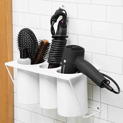 JackCubeDesign MK470A - Supporto da parete per asciugacapelli, accessori da bagno, in acciaio (bianco)