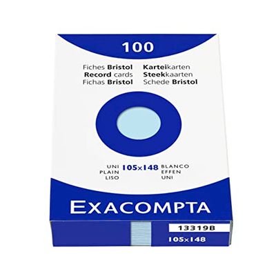 Exacompta Bristol - Cartão de registo, suave, A6, pacote de 100 cartões, suave, azul, A6, pacote de 100 cartões
