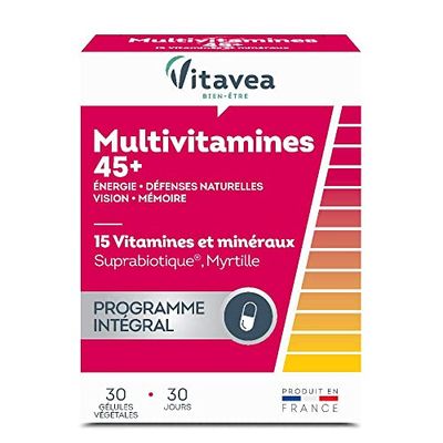 Vitavea-Complément Alimentaire Energie,Défenses Naturelles,Vision,Mémoire Multivitamines et Minéraux(Zinc,Fer,Vitamine C,Vitamine D)Suprabiotique et myrtille-30 gélules-Cure de1mois-Fabriqué en France
