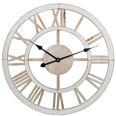 DRW Reloj de Pared Redondo de Madera y manecillas de Aluminio en Natural 60x4.5x60 cm