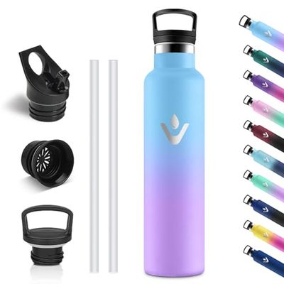 Vikastar Botella Termica, 1 Litro sin BPA, Botella Agua Acero Inoxidable, a Prueba de Fugas, Cantimplora, Reutilizable, Botella de Agua para Deporte, Oficina, Ciclismo, Gimnasio, Azul Cielo & Morado