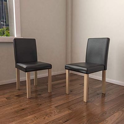 Vida Designs 3331066 eettafel, PU, kunstleer. Leer, hout, zwart en eiken, 2 stoelen