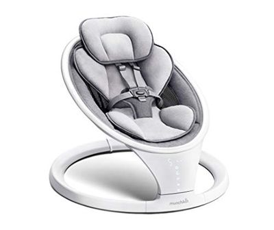 Munchkin Hamaca Eléctrica, Mecedora de Bebé y Recién Nacido con Bluetooth, Silla Portátil, con Movimiento y Sonidos, Gris/Blanco
