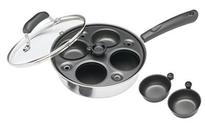 KitchenCraft Escalfador de ovos, frigideira de aço carbono para escalfar ovos, frigideira para escalfar ovos para 4 ovos, 21 cm (11 pol.), prateado