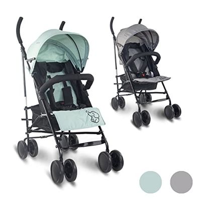 Mobiclinic®, Carrito bebe, Elefant, Marca Española, Plegable, Respaldo reclinable, Doble sistema de seguridad, Ruedas extraíbles, Arnés ajustable 5 puntos, Silla de paseo ligera, Verde y negra