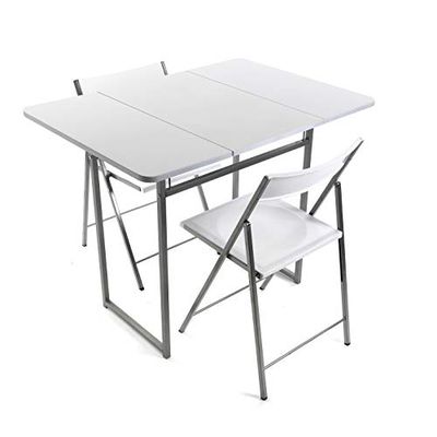 Versa Andrea Bord och två stolar för kök, terrass, trädgård, balkong eller matsal, bord och stolar, mått (H x L x B) 80 x 70 x 100 cm, metall och PVC, färg: vit
