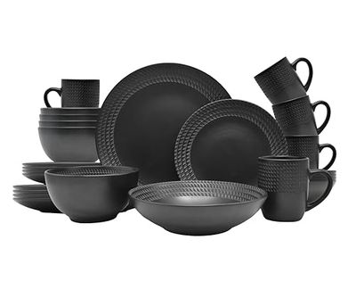ECHTWERK 30-delad vintage ”BlackStyle” middagsservis - Modern design - För 6 personer - Middagsservis i lergods med 6 middagstallrikar, 6 desserttallrikar, 6 skålar - 6 tekoppar, 6 sopptallrikar