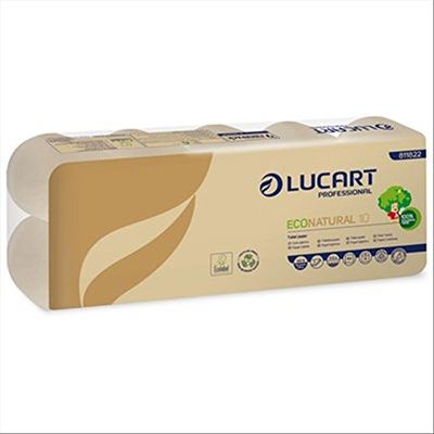 Lucart Professional, EcoNatural 10, Rollo de papel higiénico Fiberpack, ideal para baños públicos y oficinas, rollo de 180 capas, 9,5x11 cm